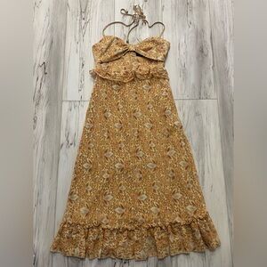 MAJORELLE Floral Lace Midi Dress Tuscany Yellow